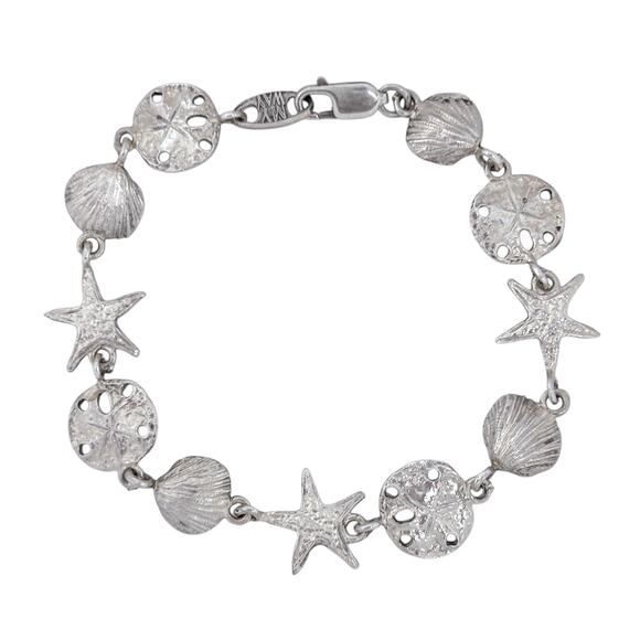 Estate Sterling Silver 925 Sea Dollar Scallop Shell Bracelet 7" - Picture 3 of 9